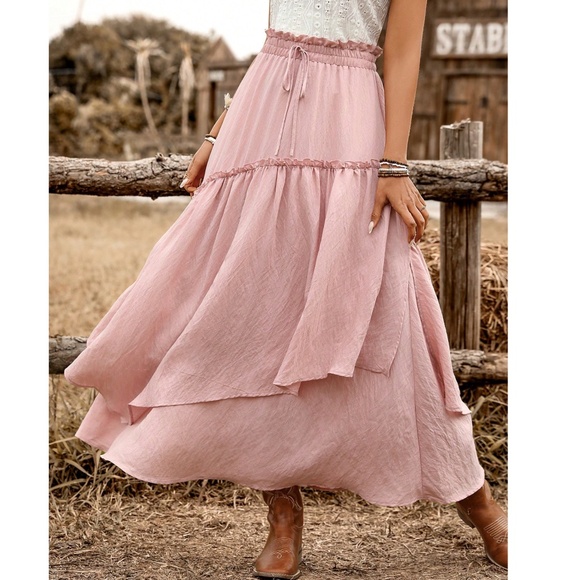 Boho Blush Pink High waisted Stretchy Waist Maxi skirt